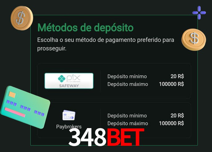 O cassino 348BET oferece uma grande variedade de métodos de pagamento